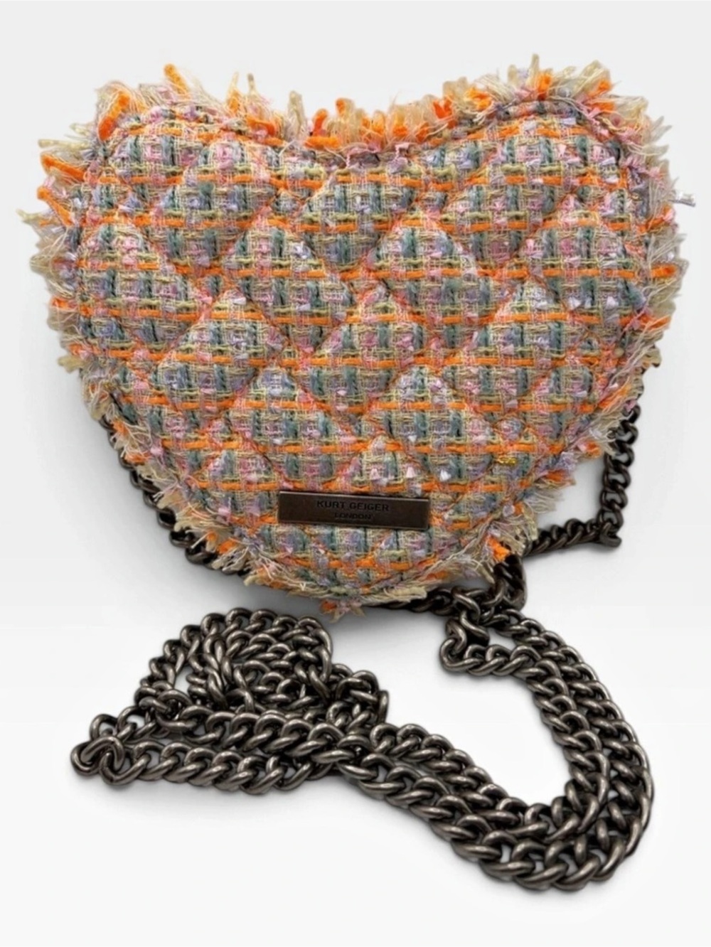 Kurt Geiger EUC Kensington Tweed Heart Bow Bag - Picture 3 of 7